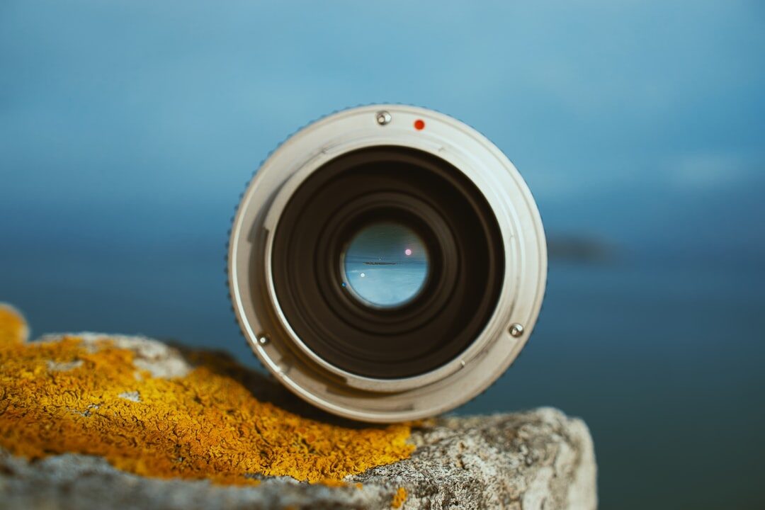 Close-up macro photo of a camera lens